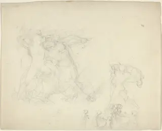 Sheet of Studies, including a Man Battling a Centaur, by John Flaxman, graphite, 1790