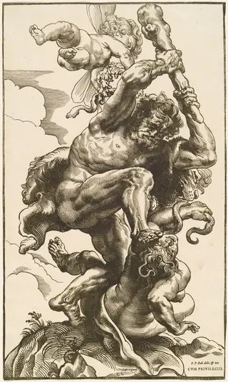 Hercules Fighting the Fury and the Discord, by Christoffel Jegher, ink, 1630