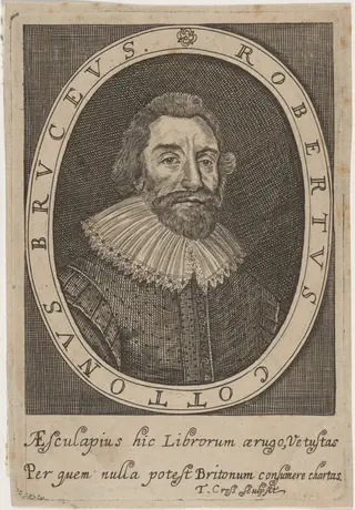 Robertus Cottonus Bruceus (Sir Robert Cotton), by Thomas Cross, ink, 1655