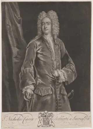 Sir Nicholas Caren of Beddington, by John Faber II, ink, 1723