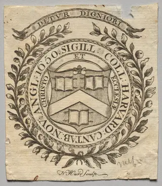 Bookplate:  Seal of Harvard College, by Nathaniel Hurd, 1764
