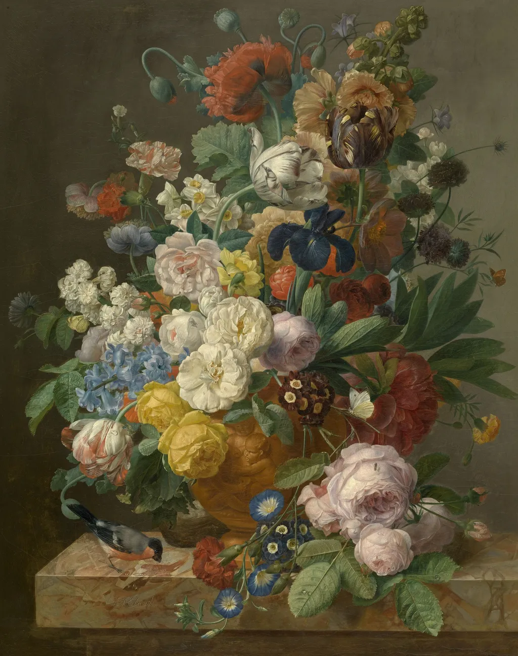 Bouquet of Flowers in a Sculpted Vase, by Jan Frans Eliaerts, oil, 1750