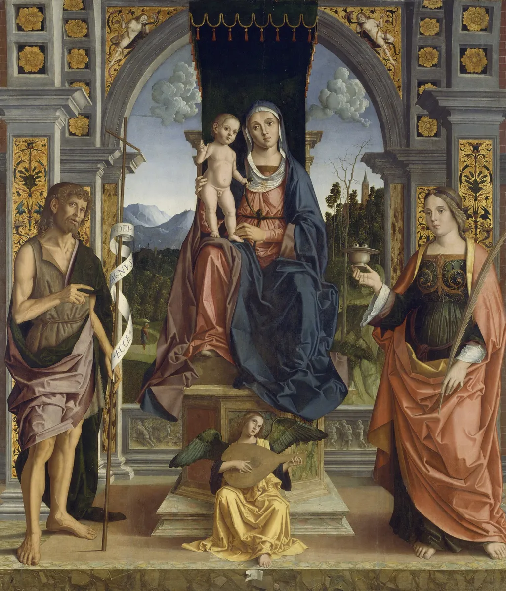 The Virgin and Child Enthroned, with Saints John the Baptist and Lucy, by Marco Palmezzano, unspecified, 1513