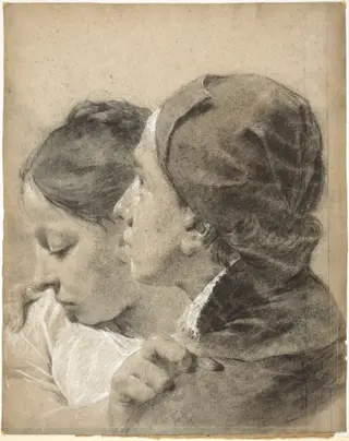 A Young Man Embracing a Girl, by Giovanni Battista Piazzetta, charcoal, 1743