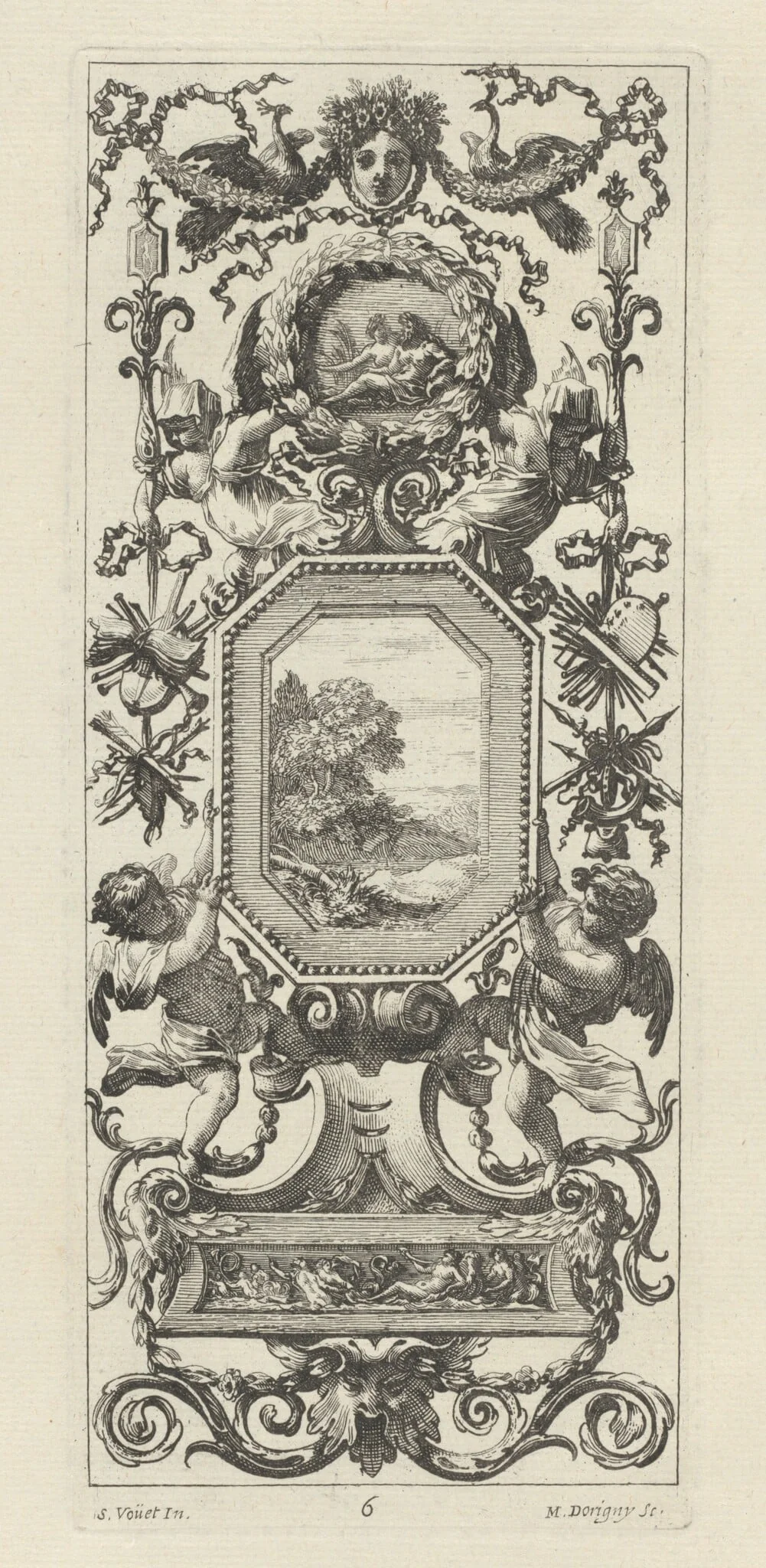 Ornamental Panel Surmounted by the Crowned Head of a Woman and Two Peacocks, detail