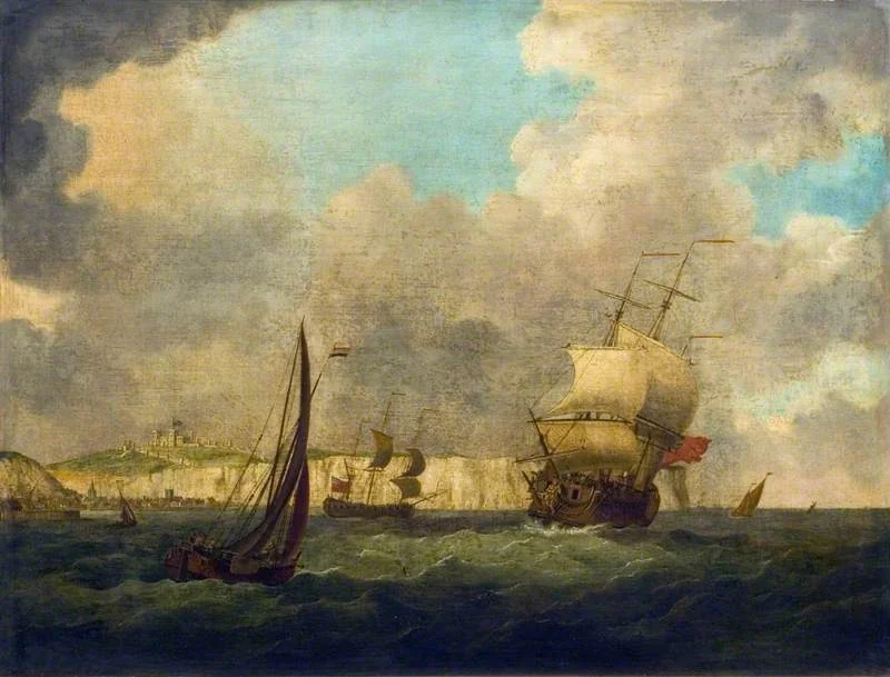 Shipping off Dover, with a Town and a Castle in the Distance, detail