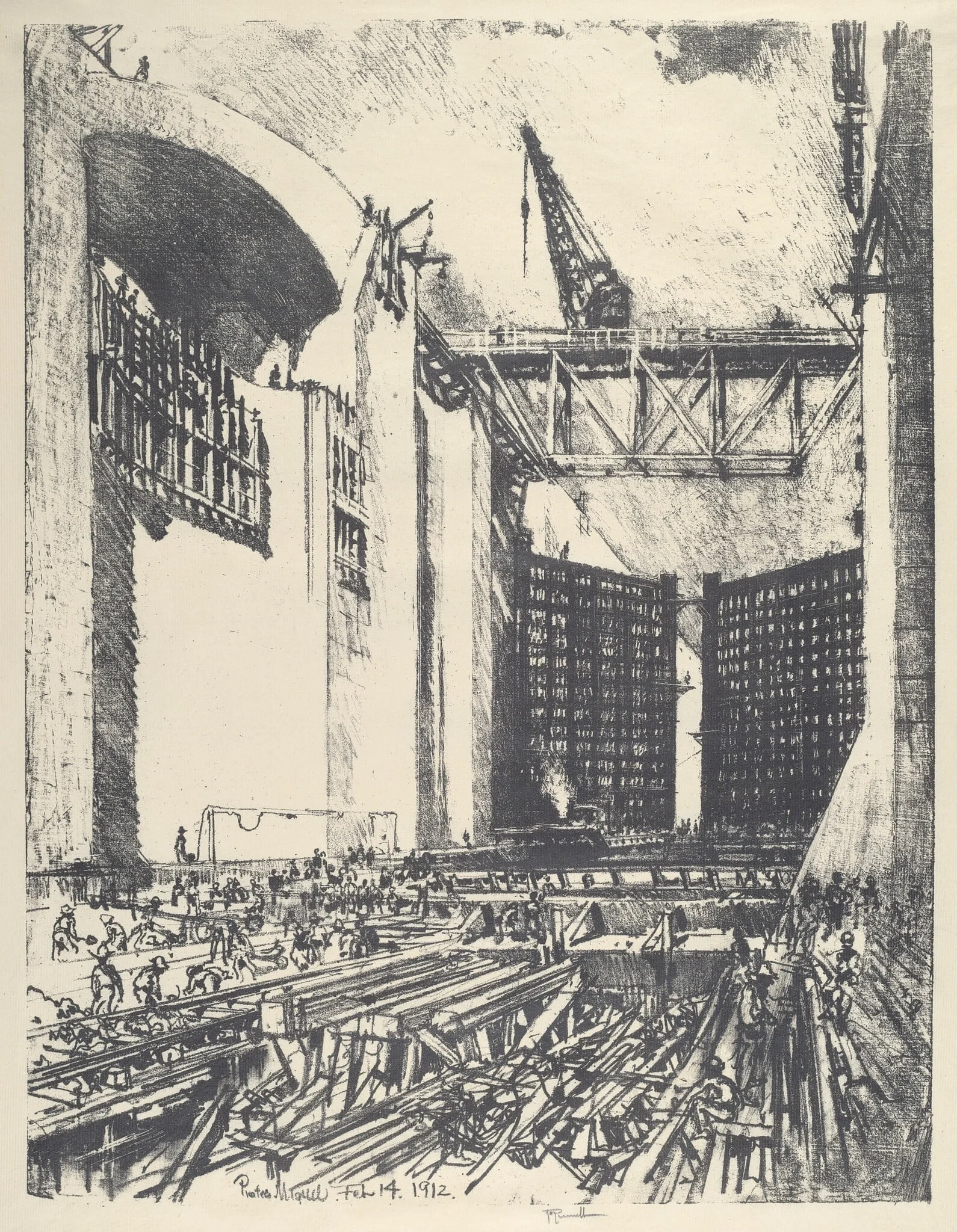 Laying the Floor of Pedro Muguel Lock, detail