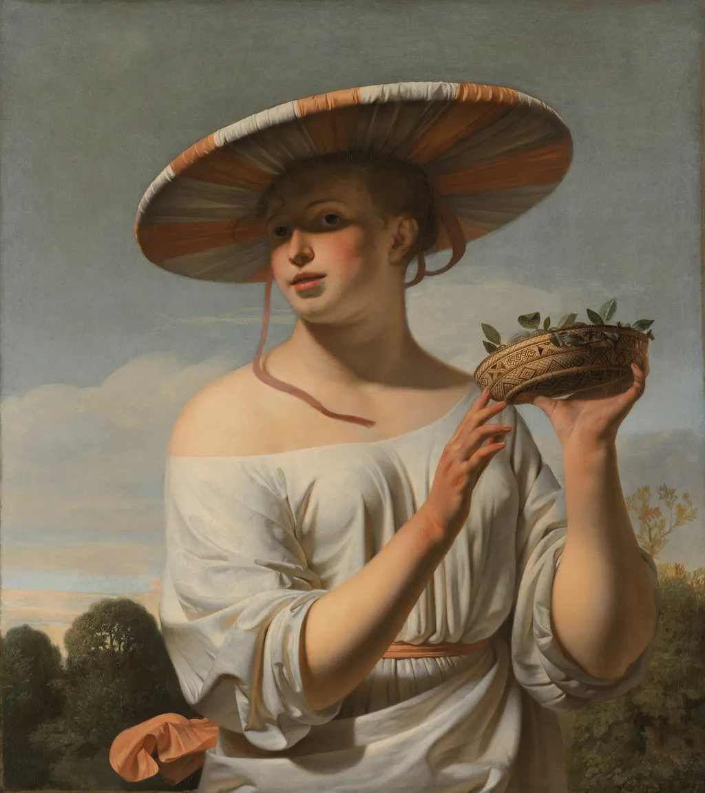 Girl in a Large Hat, by Caesar van Everdingen, oil, 1647
