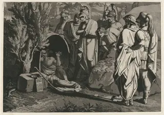 Diogenes in His Tub with Alexander and His Generals, by Carl Russ, ink, 1810