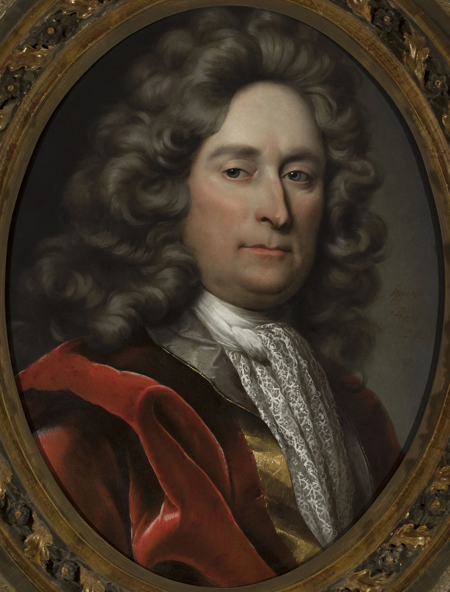 Portrait of a man in a grey wig, detail