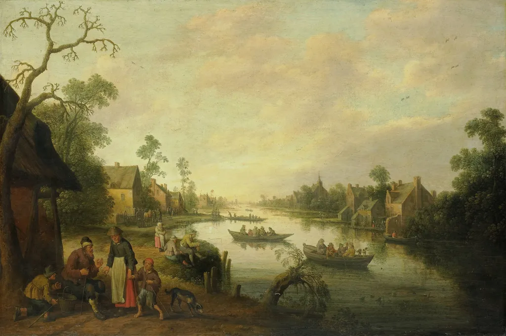 River view, by Joost Cornelisz Droochsloot, oil, 1650