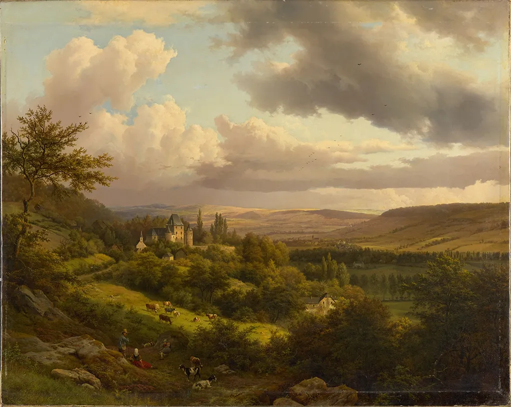 Luxemburgische Landschaft mit Blick auf Schloss Berg, by Barend Cornelis Koekkoek, oil, 1846