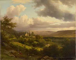 Luxemburgische Landschaft mit Blick auf Schloss Berg, by Barend Cornelis Koekkoek, oil, 1846