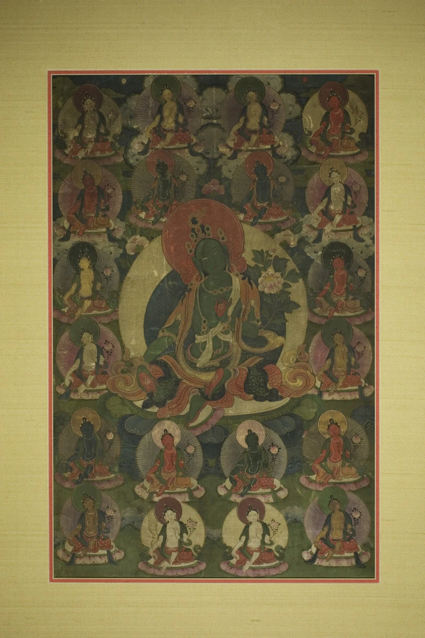 Painted Banner (Thangka) of Green Tara Surrounded by Twenty Manifestations, detail