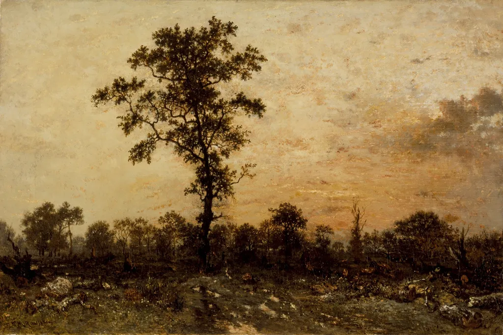 Edge of the Forest, Sun Setting, by Théodore Rousseau, unspecified, 1845