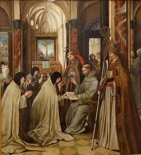 S. Francisco delivering the Statutes of the Order to Santa Clara, detail