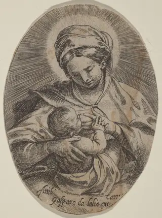 The Madonna Nursing the Christ Child, by Annibale Carracci, ink, 1585