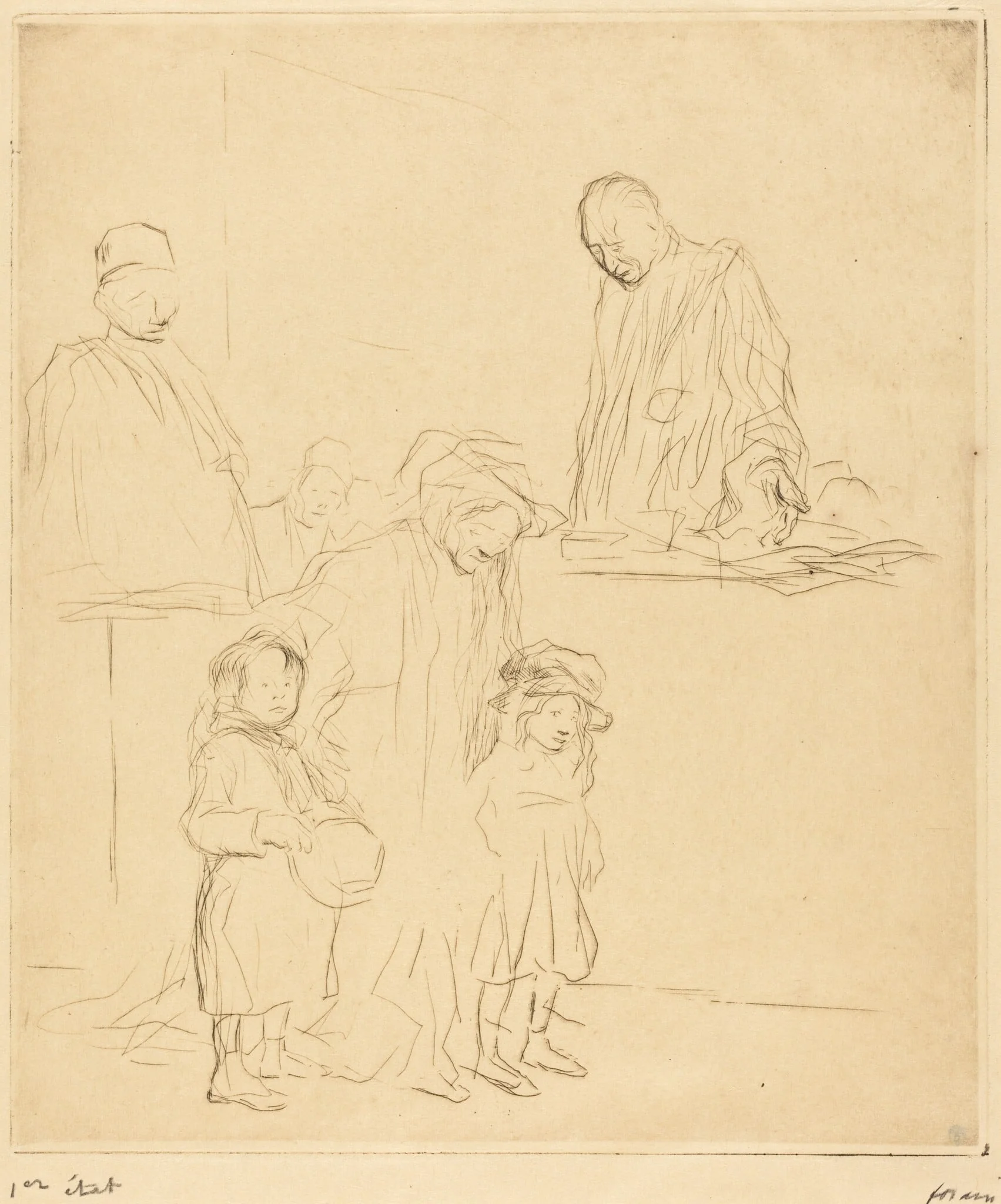 La sortie de l'audience (1ère planche) (Coming Out of the Hearing) (first plate), detail