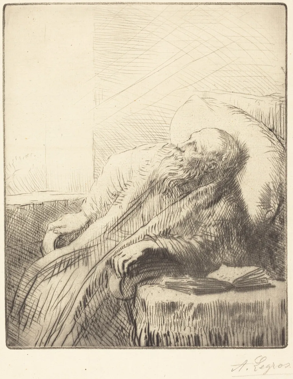 Convalescent (Le convalescent), by Alphonse Legros, ink, 1874