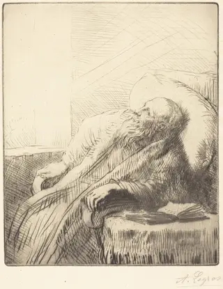 Convalescent (Le convalescent), by Alphonse Legros, ink, 1874