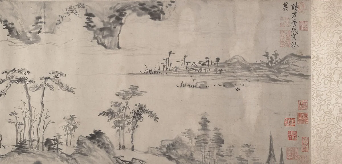 明 傳項元汴 秋江圖 卷|River Landscape, detail