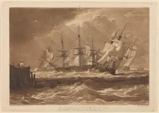 Ships in a Breeze, by Joseph Mallord William Turner, ink, 1808