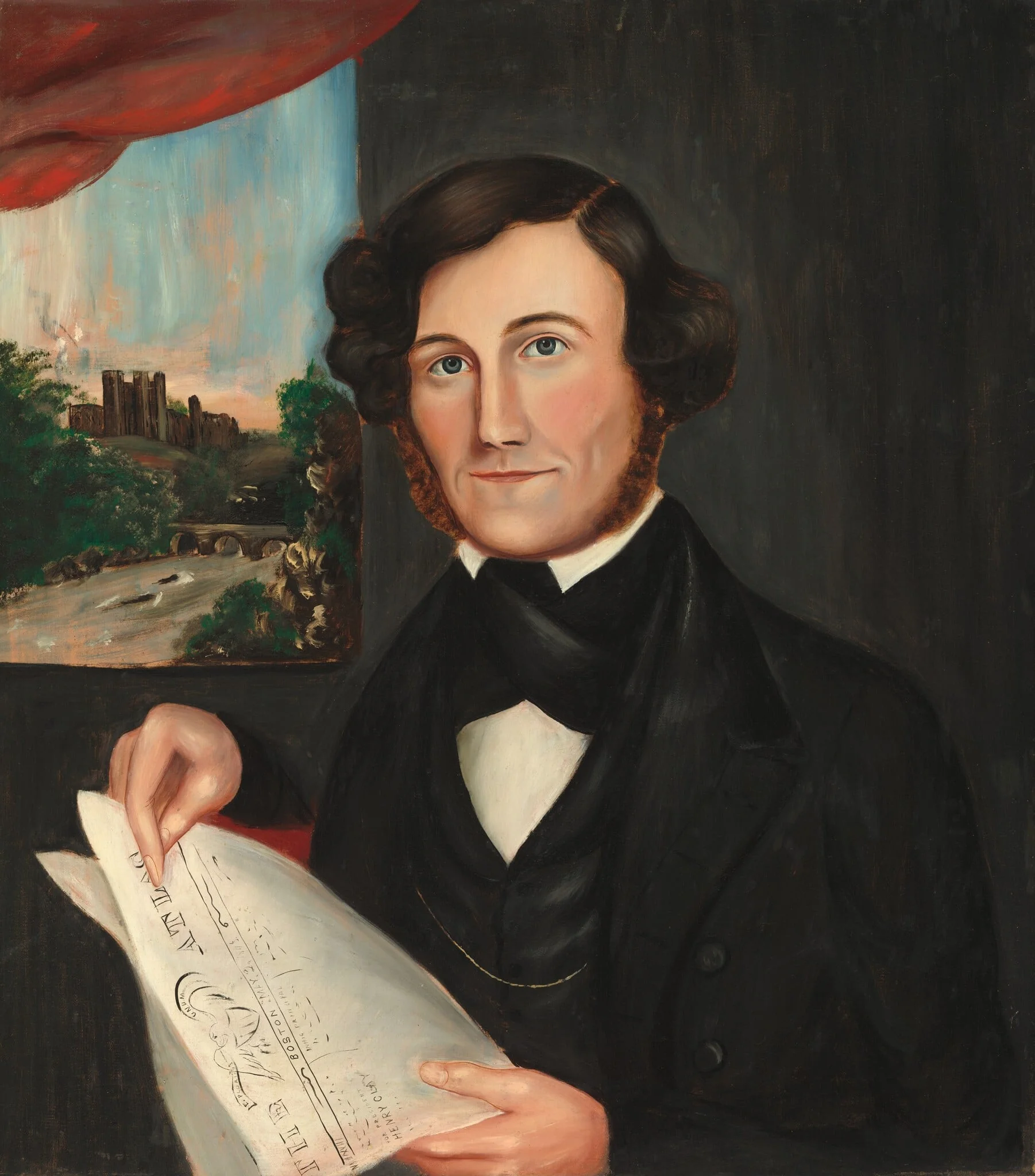 Man Named Hubbard Reading "Boston Atlas", detail