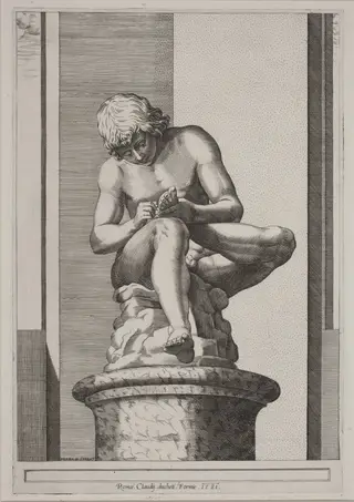 The Spinario, by Diana Scultori, ink