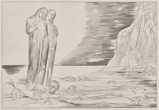 The Circle of the Traitors: Dante's Foot Strriking Bocca degli Abbate, from Dante's Inferno, Canto XXXII Illustration to Dante's The Divine Comedy, by William Blake, 1827