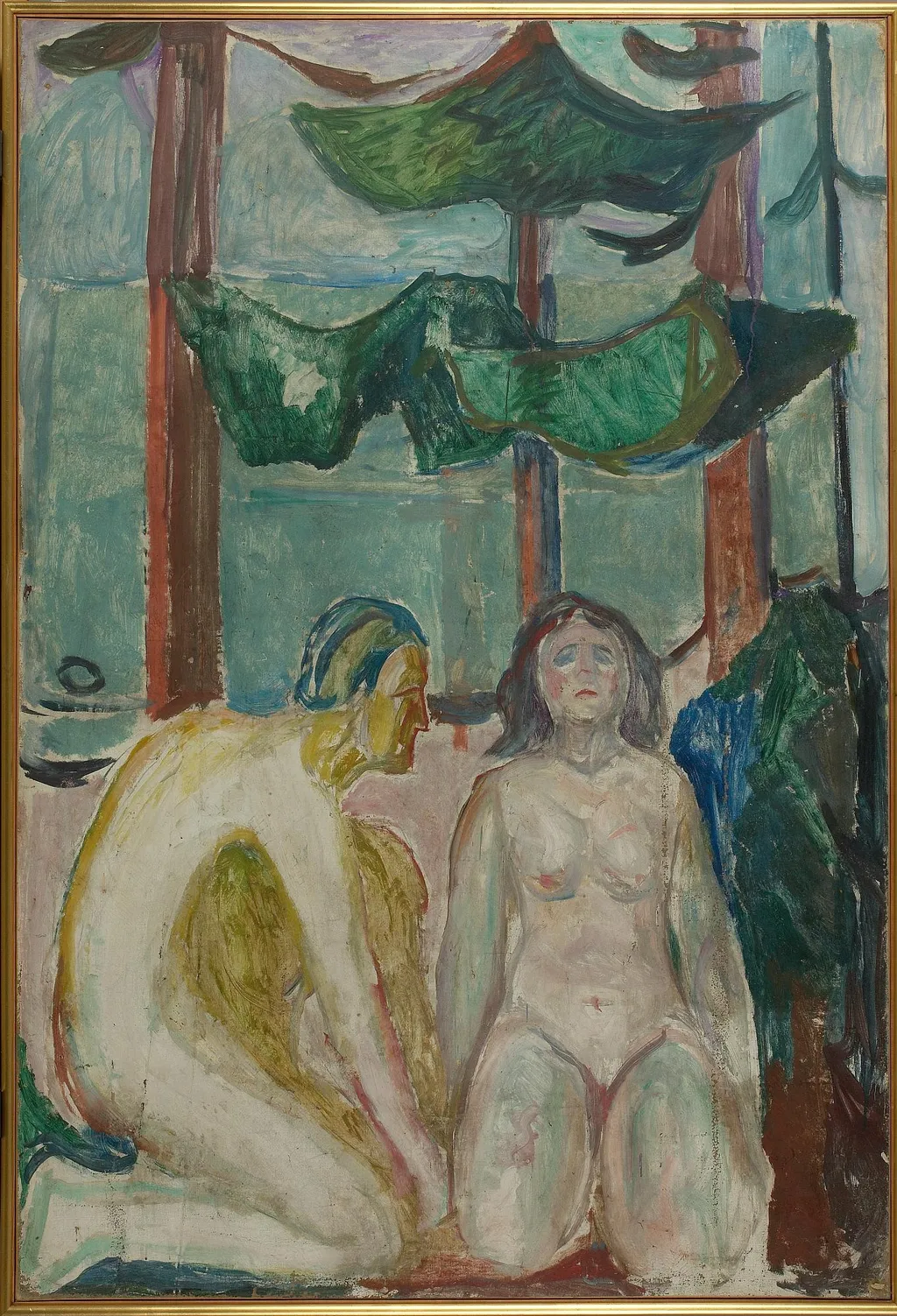 Naked Couple under the Trees, by Edvard Munch, oil, 1921