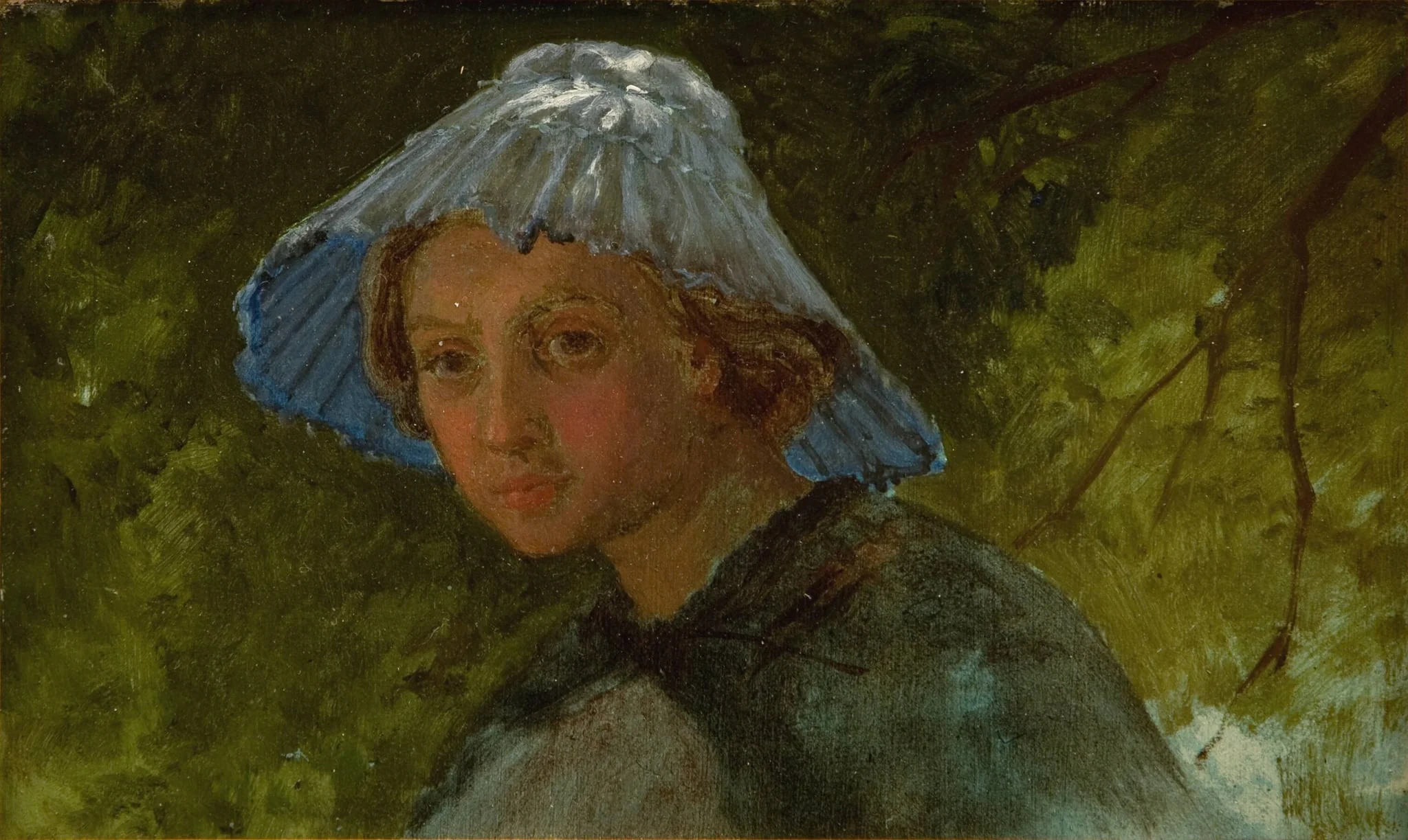 Fru Lina Frølich med solhat, detail
