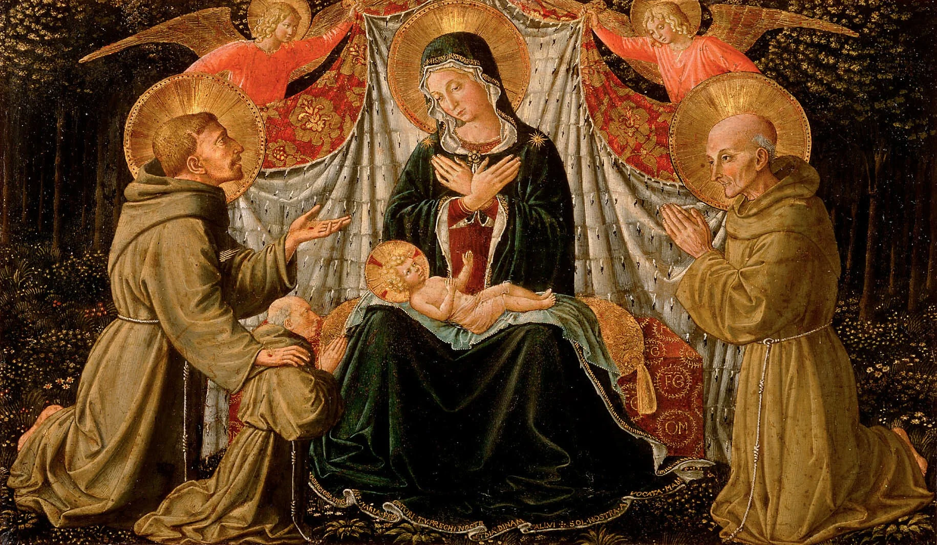 Madonna and Child with St Francis and the donor Father Jacopo da Montefalco (left) and St Bernard of Siena (right), detail