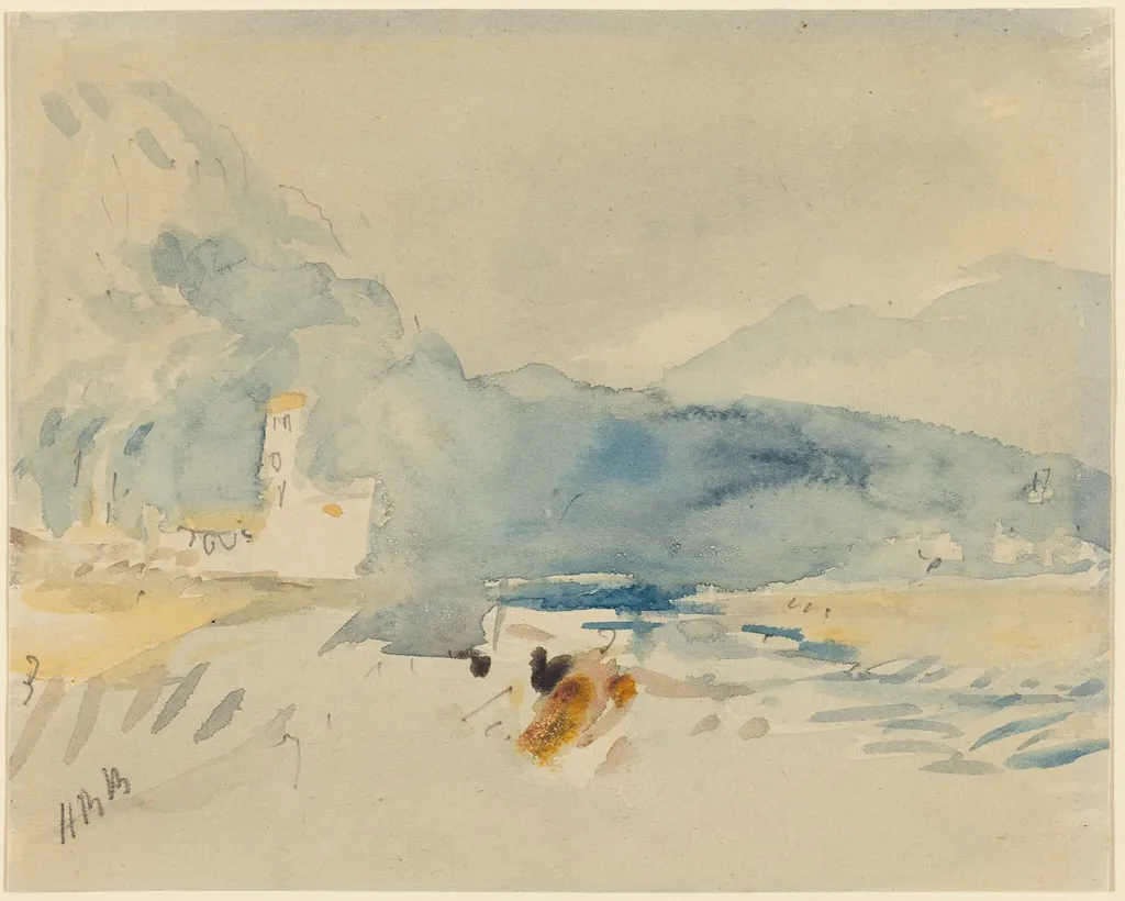 A Landscape with Mountains and a Stream, by Hercules Brabazon Brabazon, graphite, 1864