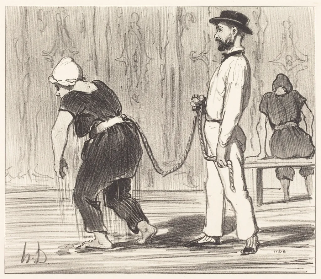 Madame Rabourdeau a sa première leçon, by Honoré Daumier, ink, 1847