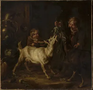 Children feeding goats, by Johann Heinrich Roos, oil, 1668