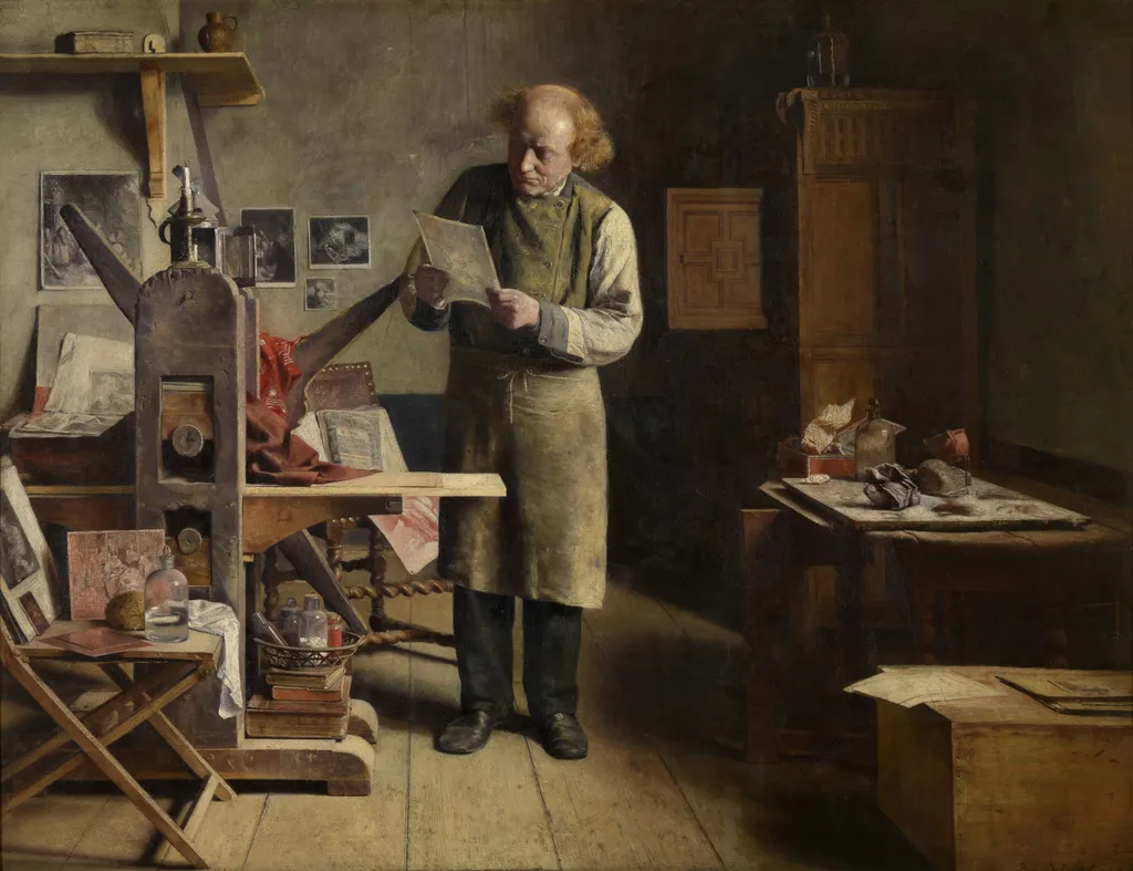 The printer, by Henri de Braekeleer, oil, 1875