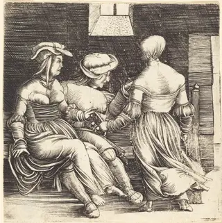 Young Man and Maids, by Erhard Altdorfer, ink, 1506