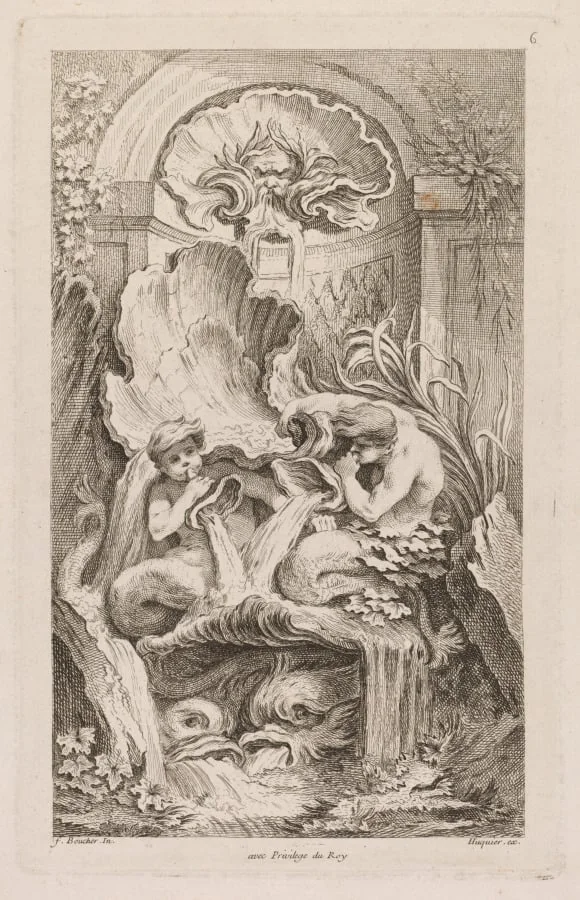 No. 6: Fountain with Two Tritons Blowing Conch Shells, detail