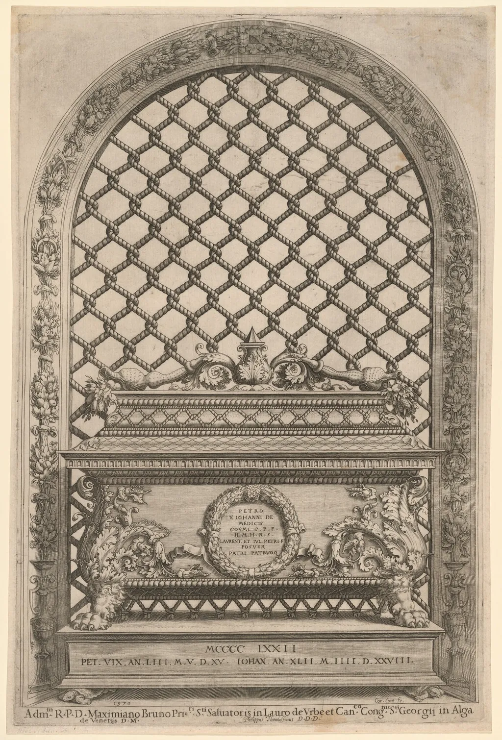 The Grill of the Tomb of Piero and Giovanni de' Medici, by Cornelis Cort, ink, 1570