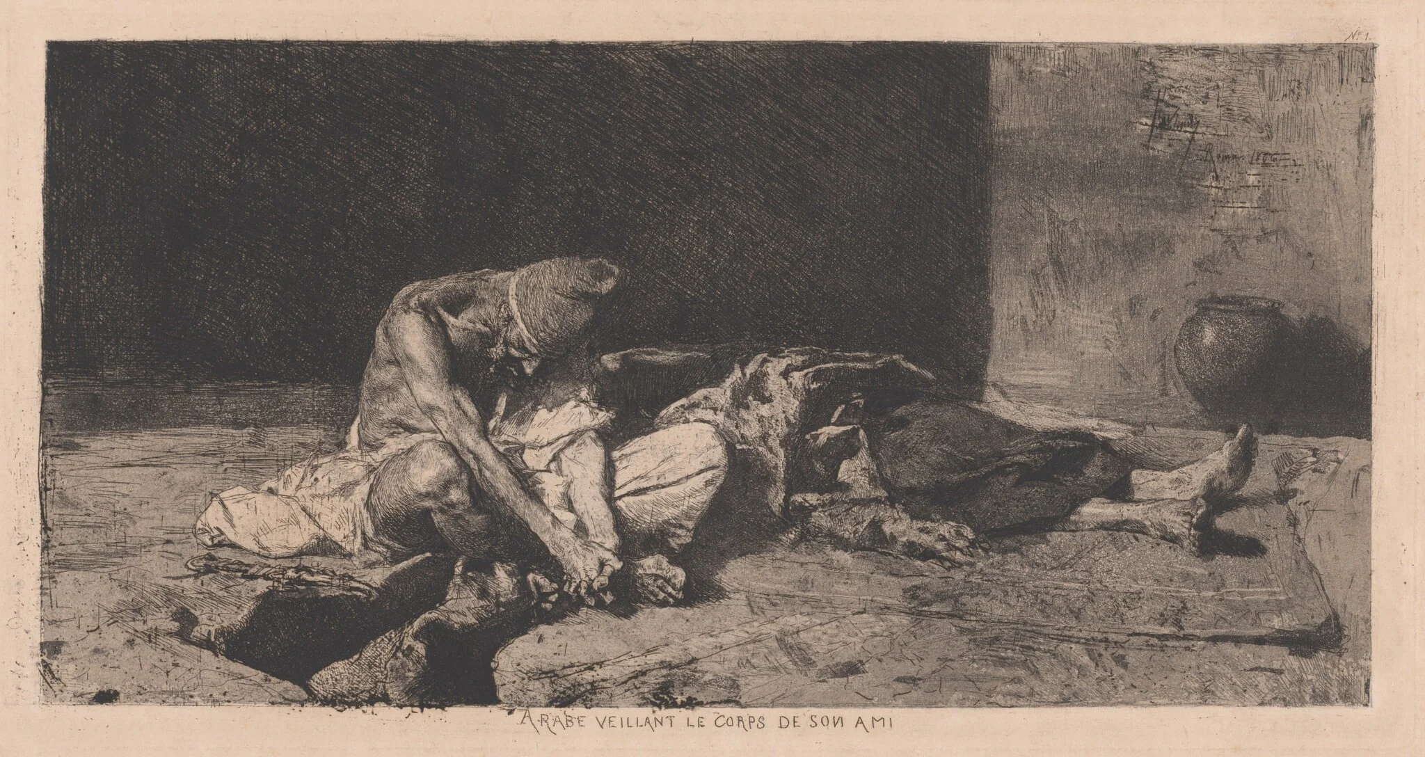 Arabe veillant le corps de son ami (Arab Watching over the Body of His Friend), detail
