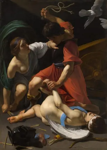 Cupid Chastised, by Bartolomeo Manfredi, oil, 1613