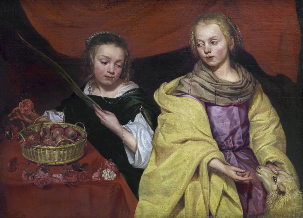Two Girls as Saint Agnes and Saint Dorothea, by Michaelina Wautier, oil, 1650