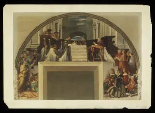 Copy after Raphael’s fresco representing the ‘Miracle of the Mass at Bolsena’ in the Stanza di Eliodoro (Vatican Palace, Rome, 1512-13), 1864., by Cesari Mariannecci, watercolor, 1864