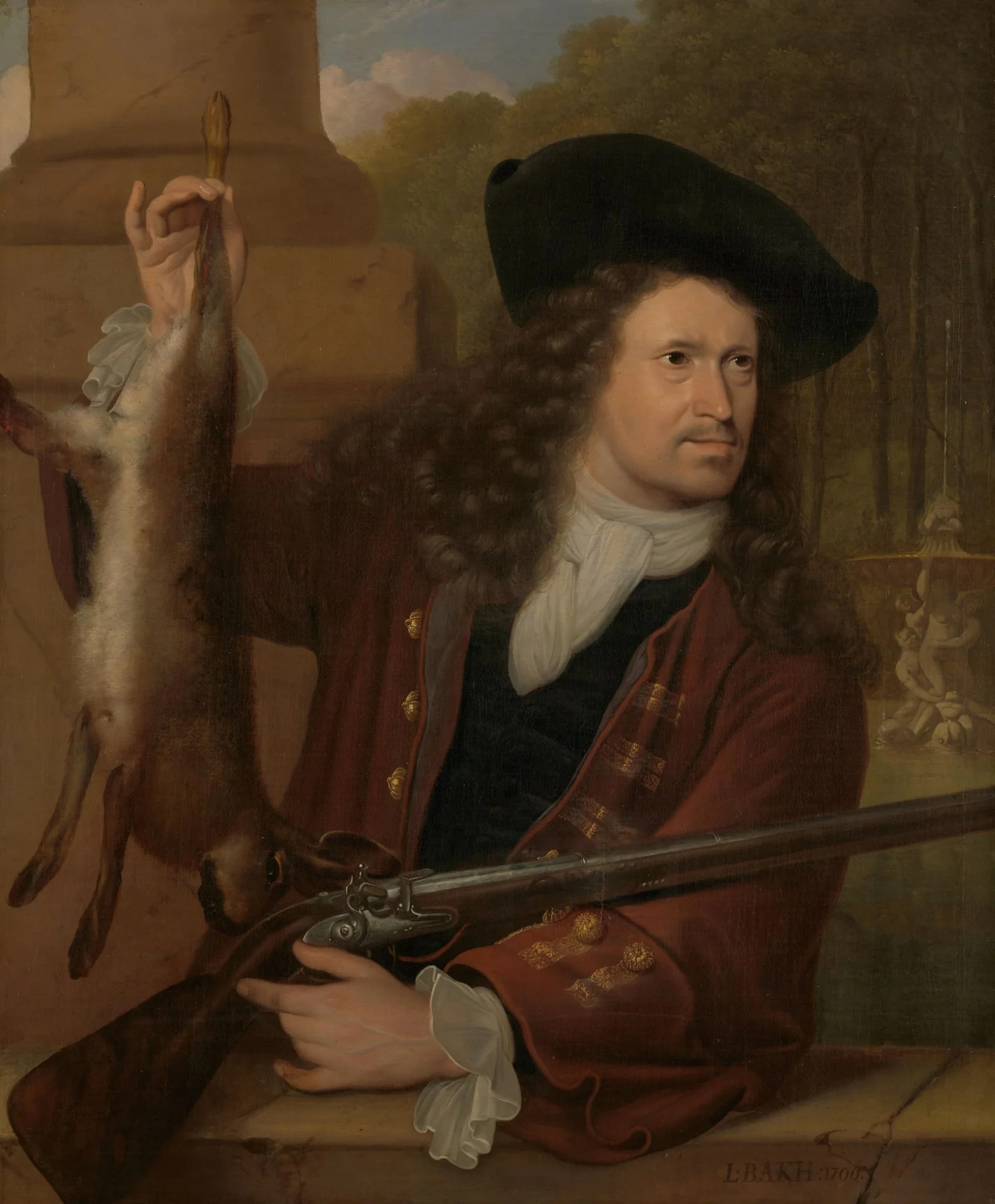 Jan de Hooghe (1650-1731). Anna de Hooghe's Cousin, Dressed for Shooting, detail