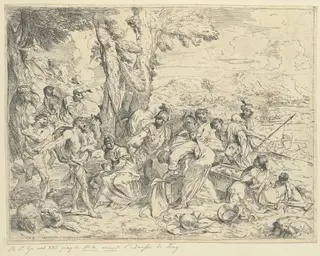 Rachel Concealing Laban's Idols, by Andrea De Leone, ink, 1635