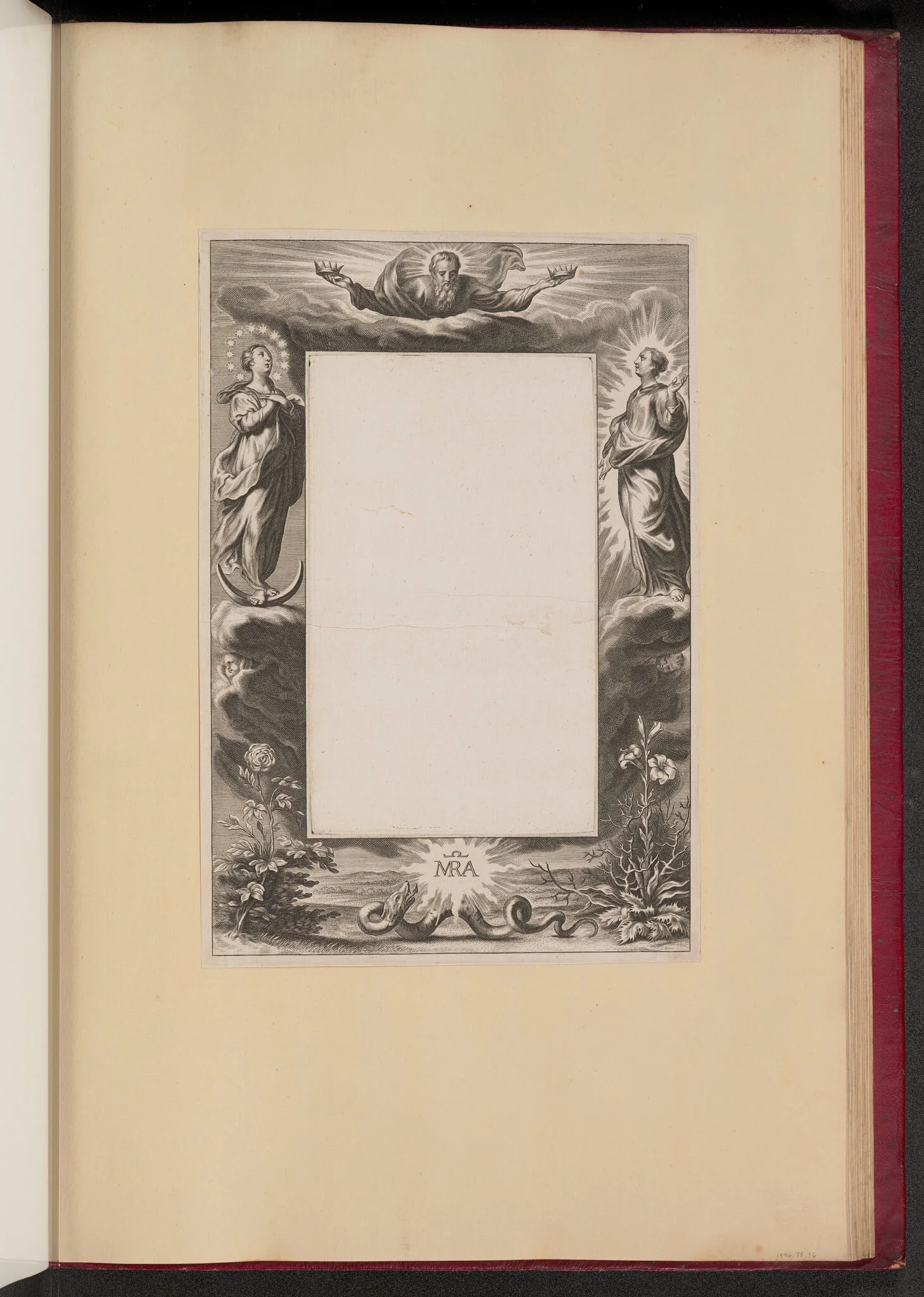 Border Illustration with God the Father, Two Saints, and a Serpent, detail