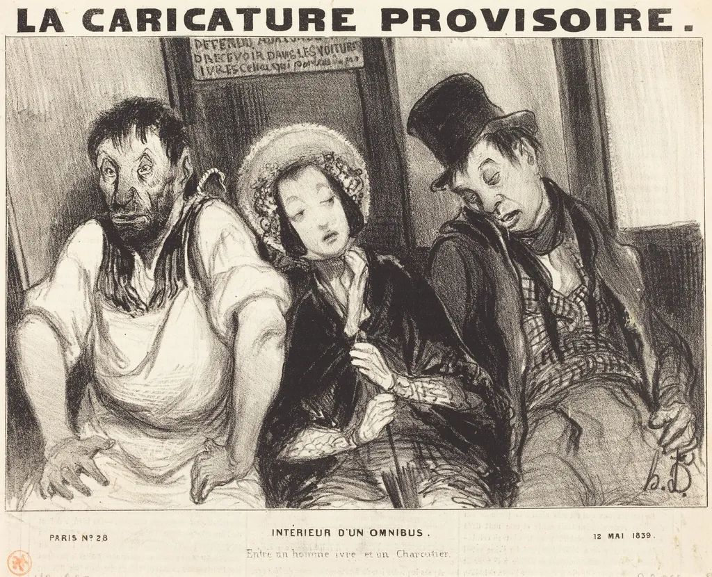 Intérieur d'un omnibus, by Honoré Daumier, ink, 1839