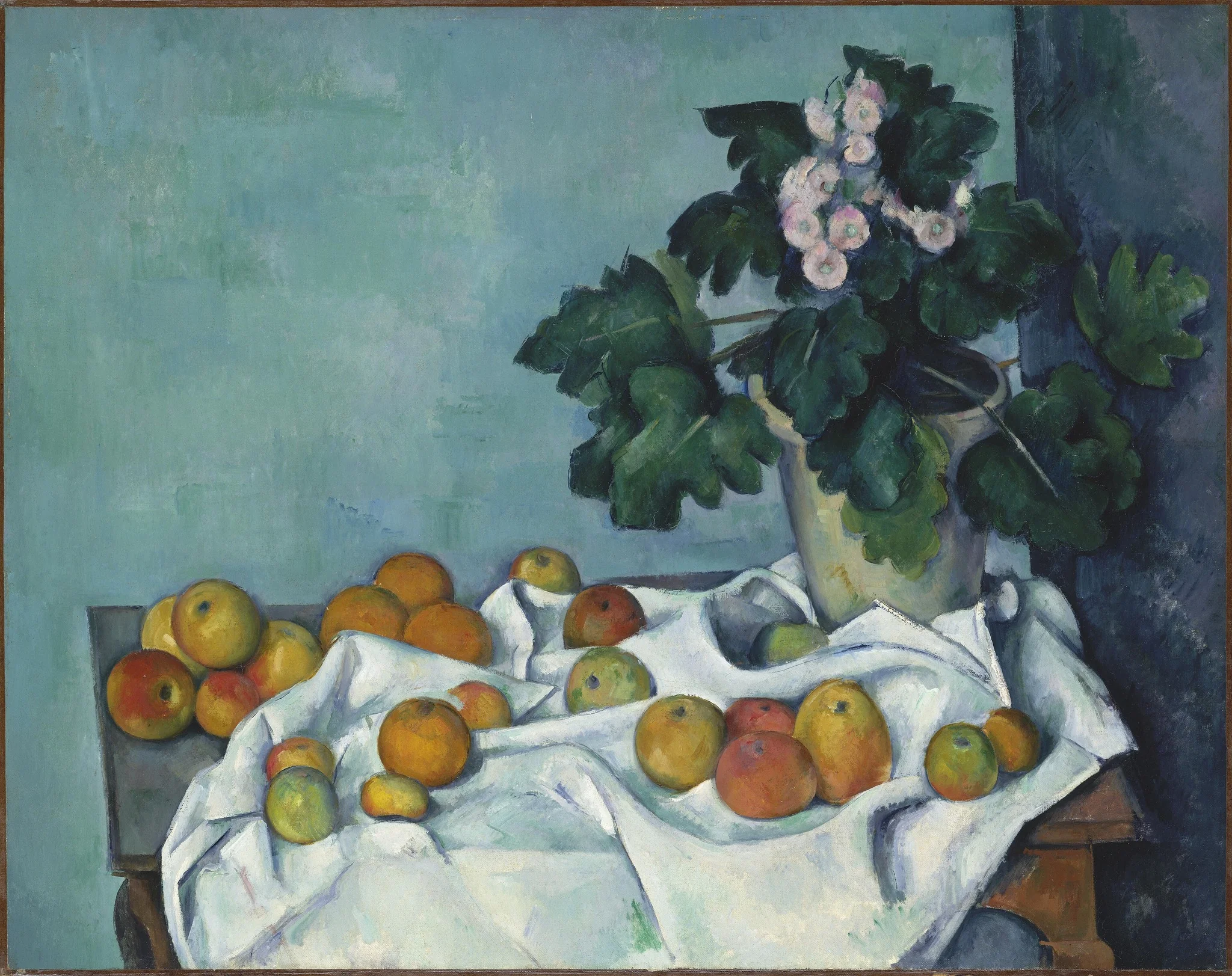 Still Life with Apples and a Pot of Primroses, detail