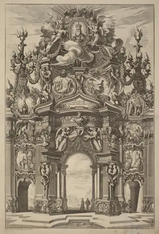 Triumphal Arch for Henry II, by Johann Ulrich Kraus, ink, 1725