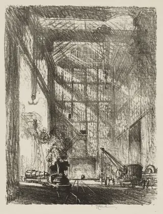 English War Work:  Bringing in the Gun, by Joseph Pennell, 1916